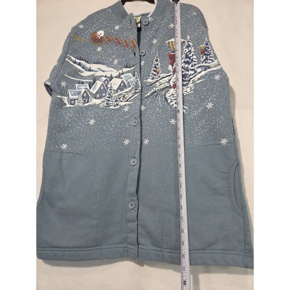 Art Unlimited Cardigan Jacket Large Button Santas Sleigh Christmas Santa Vintage - Picture 9 of 9